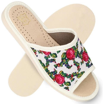 filsko Leder Hausschuhe Rosen Blumen weiß schwarz rot 36-41