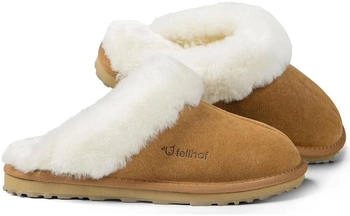 Fellhof Damen Lammfell-Pantoffel Gummisohle hellbraun