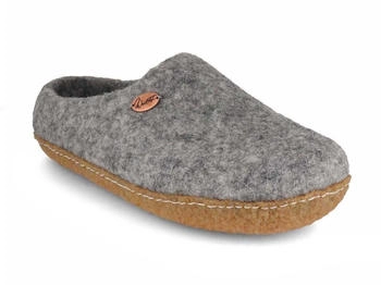 WoolFit Barfuß-Hausschuhe Footprint Naturgummisohle steingrau