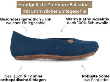 WoolFit Damen Hausschuhe Ballerina blau