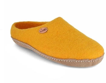 WoolFit Barfuß-Hausschuhe Footprint hand-gefilzt orange
