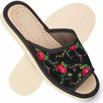 filsko Hausschuhe Slipper Retro-Blumenmuster rot schwarz weiß