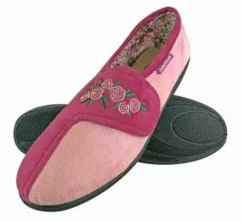 Dunlop Memory Foam Frottee Hausschuhe Klettverschluss Blumen