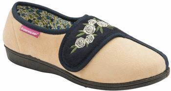 Dunlop Memory Foam Frottee Hausschuhe Blumen navy creme