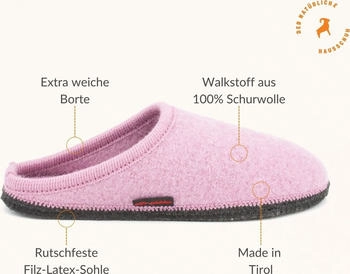 Kitz-Pichler Filzhausschuh Grainau Pantoffel dusty pink 15587