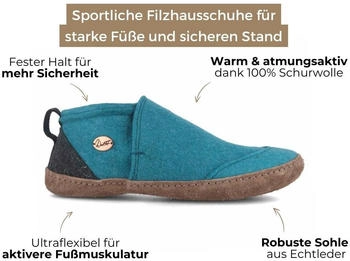 WoolFit Taiga House Shoe with Vegetable Leather Sole türkis