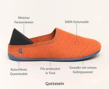Gottstein Wool Slip-On Felt House Shoe orange