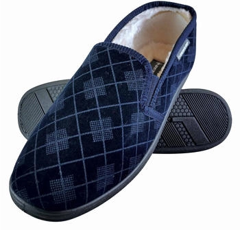 Dunlop Memory Foam Warm Knitted Moccasin Slippers with Rubber Sole navy (ronnie)
