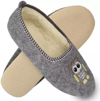 filsko Dijon House Shoe Owl Embroidery Cozy Ballerina grau