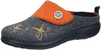 Fly Flot Slipper PET Felt House Shoe with Dragonfly Embroidery and Button orange/grau
