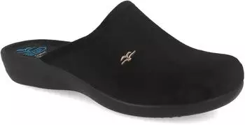Fly Flot Slipper Textile House Shoe Velvety Soft Feel and Wedge Heel schwarz