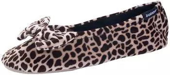 Isotoner Slippers Ballerinas Women ultra-comfortable, leather sole, large bow detail giraffe
