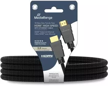MediaRange HDMI High Speed mit Ethernet, 18Gbit/s, Textilmantel, schwarz, 3m (MRCS198)