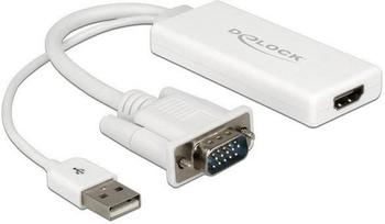 DeLock USB Typ A, 4-polig, DB-15 (M) - HDMI, 19-polig (W) - 25cm - weiß (62460)