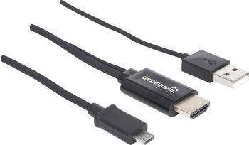 Manhattan USB / HDMI Anschlusskabel [1x USB 2.0 Stecker Micro-B - 1x HDMI-Stecker] 1.5 m Schwarz