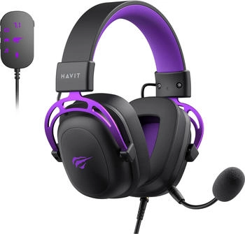 Havit H2002C+U (black+purple) (Kabelgebunden), Gaming Headset, Schwarz, Violett