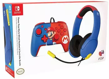 PDP Nintendo Switch Power Pose Mario Wired Headset & Controller Bundle