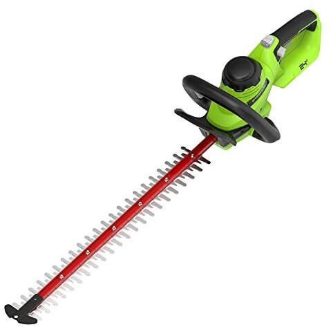Greenworks Akku-Heckenschere 24V G24HT56II, 56cm Doppelseitige Klinge, Schneidet Äste und Stämme bis zu 25,4mm Dicke und 3000 SPM OHNE Akku & Ladegerät