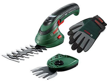 Bosch Akku Grasscheren Set Isio (3,6 Volt, Messerlänge 12 cm, Messerabstand 8 mm, mit XL-Gartenhandschuhen inklusive, in Softcase) - Amazon Edition