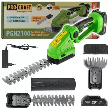 PROCRAFT PGH2100 Gras und Strauchschere 20V + 1 x Akku 2,0 Ah + Ladeger&auml;t