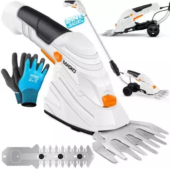 Masko Gras- und Strauchscheren-Set wei&szlig; mit Akku 7,2V 2,2 Ah + Ladeger&auml;t + Teleskopstange 90-130 cm + Handschuhe