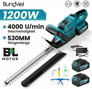 Bundviel Akku Heckenschere 21V 1000W Heckenschere + 2 Akkus 4000mAh