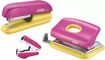 Rapid F5 Schreibtisch-Set Heftger&auml;t, Locher & Enthefter pink/gelb (5000371)