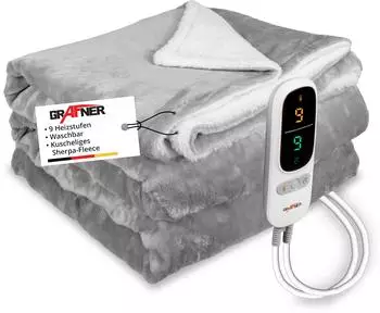 Grafner Heizdecke Sherpa Fleece 200x180cm grau/wei&szlig; (WD11189)