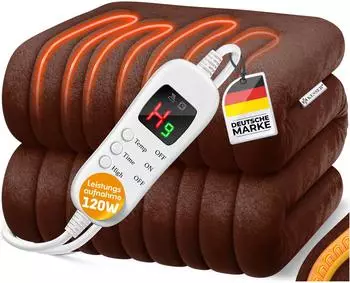 Kesser Heizdecke aus Pl&uuml;sch, 9 Temperaturstufen, 180x130cm, braun