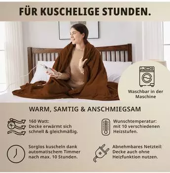 Grafner Heizdecke Flanell-Fleece 180x130cm mit Timer (WD10966)