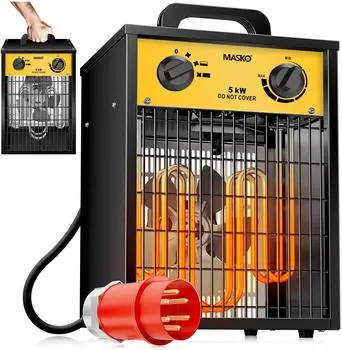 Masko Bauheizer Keramik 5000W Thermostat 3 Heizstufen Innen/Au&szlig;en