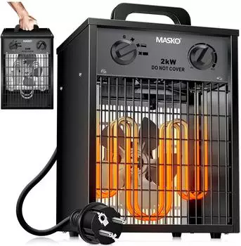 Masko Bauheizer 2000W 3 Heizstufen mit Thermostat, anthrazit