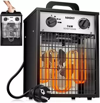 Masko Keramik-Bauheizer 3000W mit Thermostat, 3 Heizstufen, wei&szlig;