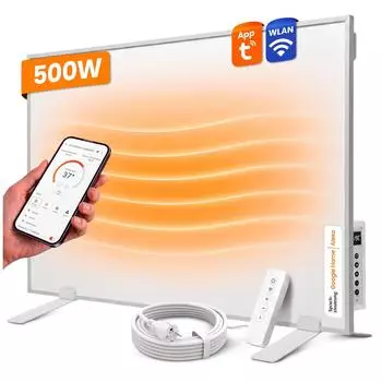 Dalsys Infrarotheizung Wandmontage 500W wei&szlig;, WiFi, Thermostat (70x60cm)