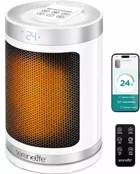 SereneLife Smart Heizl&uuml;fter 1500W, PTC-Keramik, WLAN-Thermostat (SLSPCHTRW3WH)