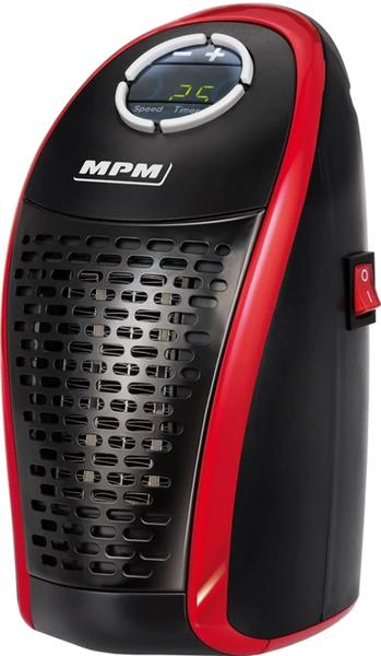 MPM MUG-18 Schnurloses tragbares Mini-Keramik-Heizgerät, Temperaturregler, 15-32oC LED-Anzeige, Fernbedienung, niedrige Leistung, 450W, Rot-Schwarz