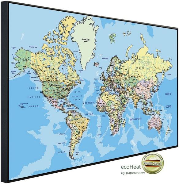 Papermoon Infrarotheizung Weltkarte, sehr angenehme Strahlungswärme bunt 100 cm x 60 cm x 3 cm