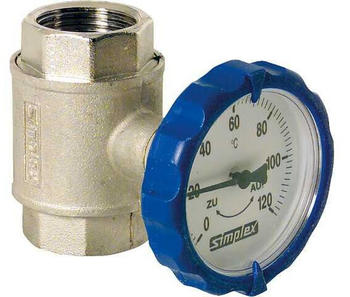 Simplex F10151 Kugelhahn Muffenausführung Typ M integrierter Thermometer D 63mm rund 11/4", blau