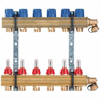 Empur Messing-Verteiler FBH 1'' HKV-D 5 Heizkreise mit DFM vormontiert BL 300mm (220546)