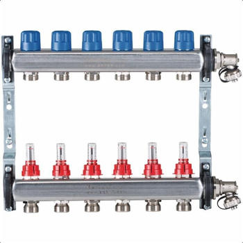 Empur Edelstahl-Verteiler 1'' HKV-D 6 Heizkreise Serie 03 DFM regulierbar BL 400mm (220676)