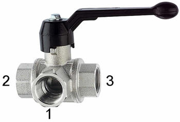 Riegler 3-Wege-Kugelhahn L-Bohrung Standard Messing vernickelt Rp 1/4" DN 8" (103375)