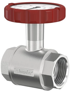 Simplex Muffen-Kugelhahn PN 16, G 1 1/4 Zoll mit rundem Thermometergriff rot (F10126)