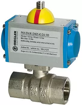 Riegler Messingkugelhahn pneumat. Stellantrieb doppeltwirkend Rp1/2 L=133mm (350.210)