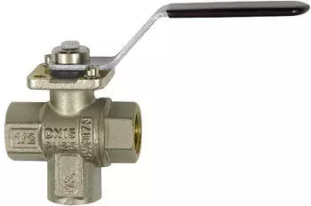 Riegler 3-Wege-Kugelhahn MS vernickelt, Anschluss unten, L-Bohrung, Rp 3/8 (1085 B)