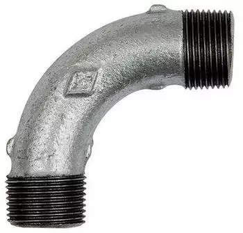 Riegler Bogen 3, lang, 90&deg; AG/AG R 1 1/2, schwarzer Temperguss feuerverzinkt (TFB 3-112)