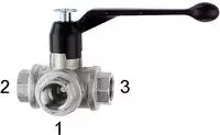 RIEGLER 103396-1084 F 3-Wege-Kugelhahn, T-Bohrung, Messing vernickelt, Rp 1 1/4, DN