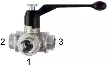 Riegler 3-Wege-Kugelhahn T-Bohrung Messing vernickelt Rp 1 1/4, DN32 (1084 F)