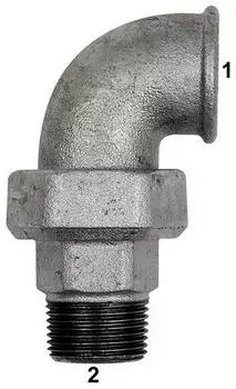 Riegler Verschraubung Bogen 98, konisch dichtend, IG/AG, Rp 1 1/4 x R 1 1/4, Temperguss (TFV 98-114)