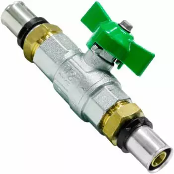 Pipetec Pressfitting Kugelhahn 26x3mm, gr&uuml;ner Fl&uuml;gelgriff, DVGW