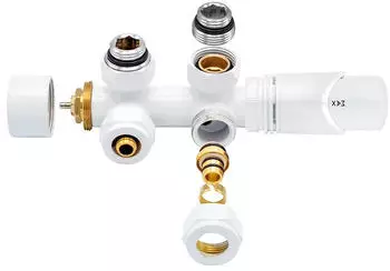 BELRAD Multiblock Anschlussgarnitur Heizk&ouml;rper Mittelanschluss Eck, wei&szlig;, mit Thermostat (BLR314)